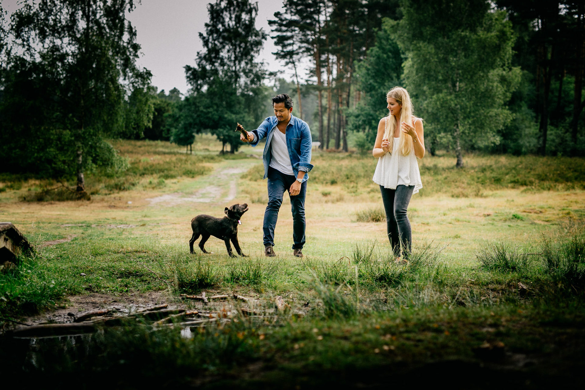 Lüneburger Heide Buchholz Paarshooting-hochzeitsfotograf HH-27 In Love Session Hamburg mit Hund Labrador Welpe