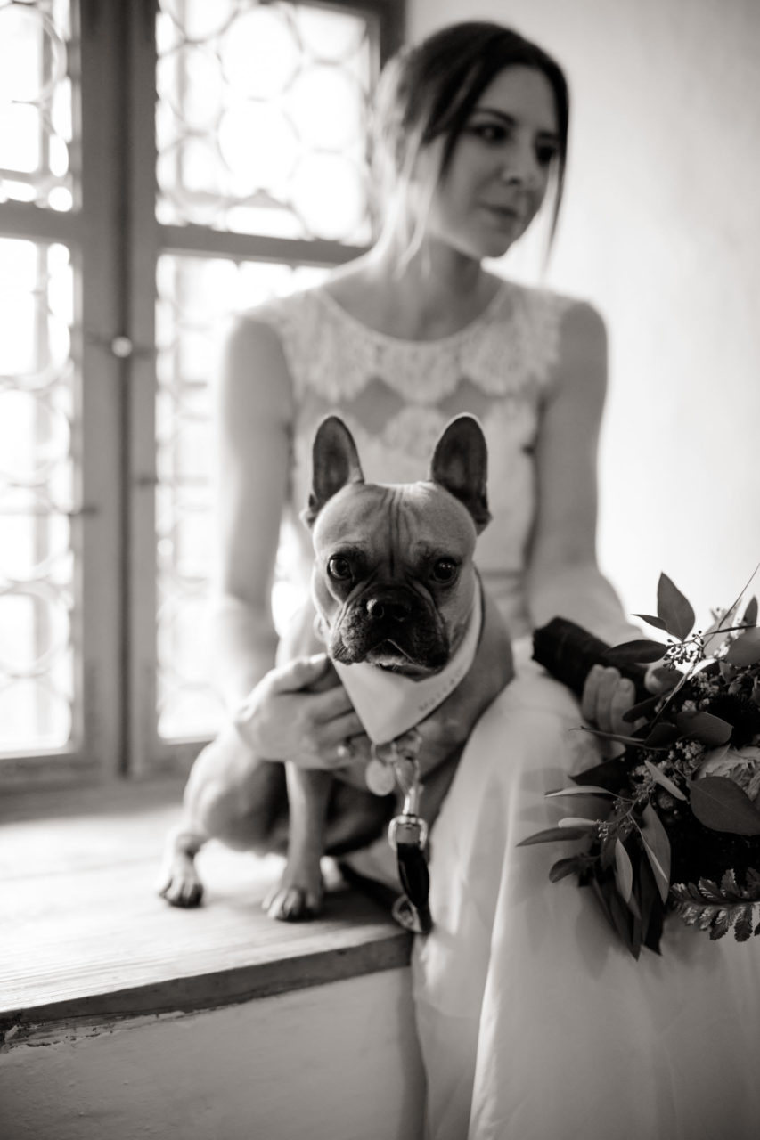 heiraten mit Hund-french bulldog ringträger-bohemian chic Brautkleid-tirol burg hochzeit