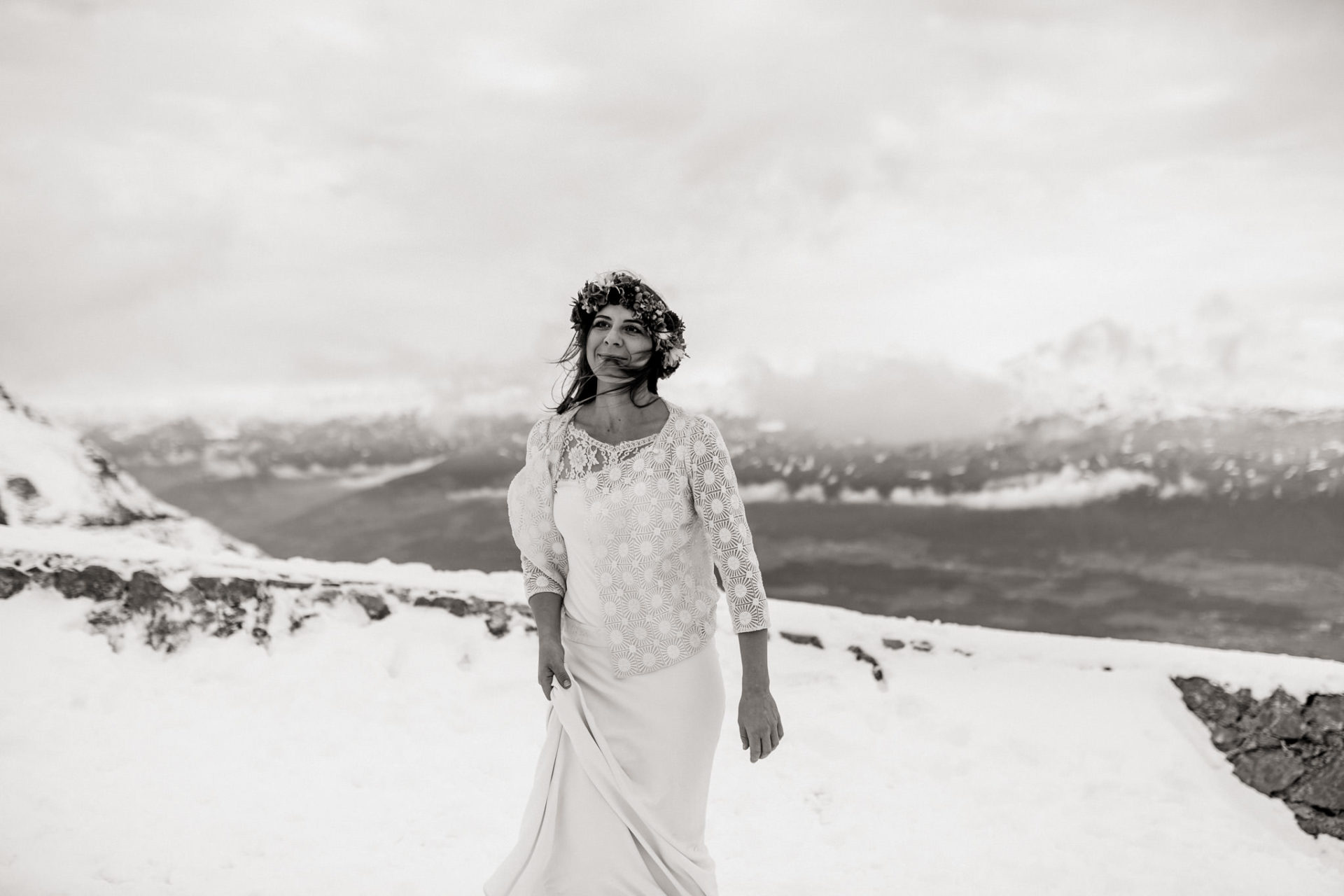 Hochzeitsfotografie Hafelekar Innsbruck Österreich Hochzeit Berge Portrait Brau Brautkleid Stephanie Wolff Paris